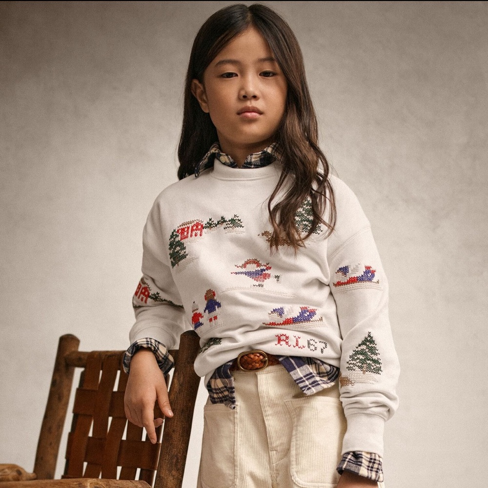 Polo Ralph Lauren Girls Embroidered Winter Scene Sweatshirt NWT Size XL (16)